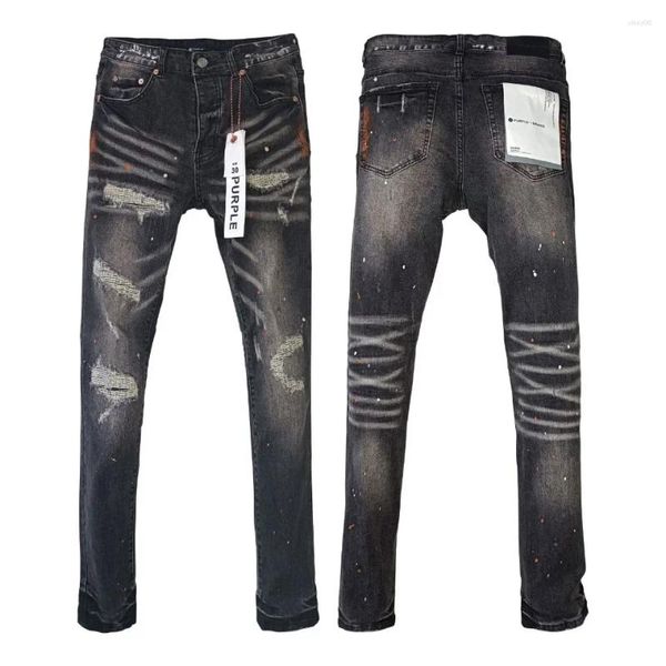 Jeans maschili di alta qualità di alta qualità marca viola hip-hop lavato etichetta nera riparazione nera bassa raccolta pantaloni di denim magro