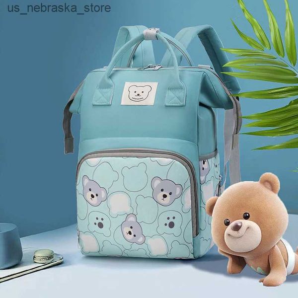 Bolsas de fraldas Bolsa de fraldas de fraldas de mochila impressão animal urso urso Mãe Backpack Frelaper Alterado Bolsa de cuidados com o bebê Q240418