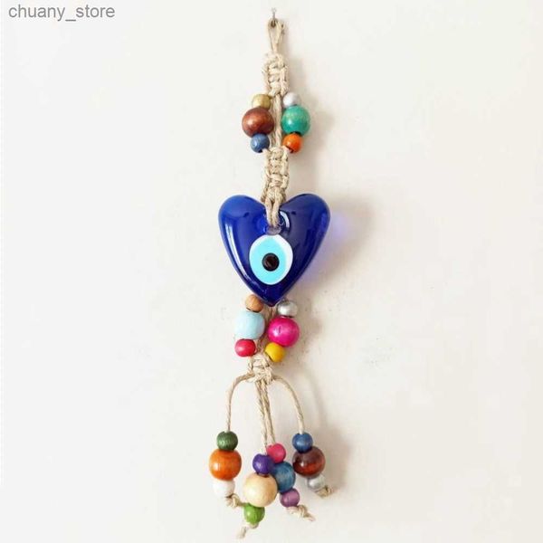 Chaços de chaves de vidro azul mal pingente de pingente de olho de vidro Lucky trkiye Devil Eye Peach Heart Charm Charm Mens Proteção de presente Amuleto Y240417