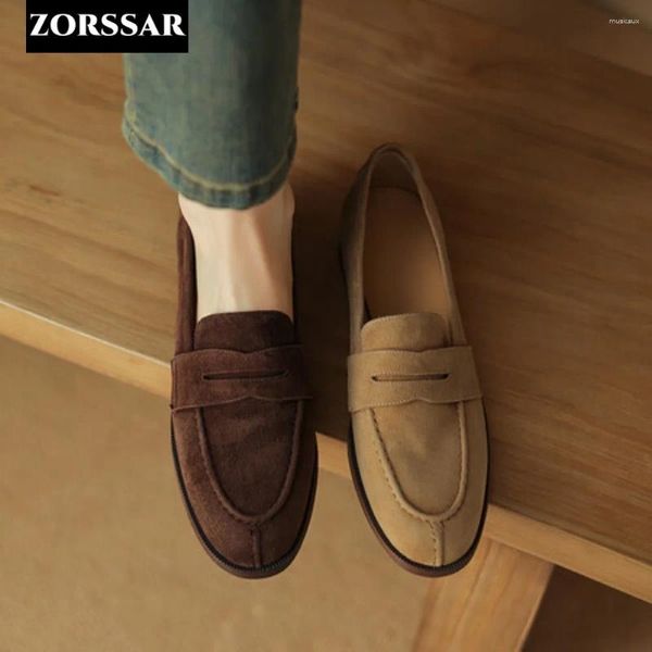 Scarpe casual per donne 2024 Summer Brown Flats Ladies Shoe Shoe Suede Merafere morbide Sole non slip Feminino Zapatos Mujer