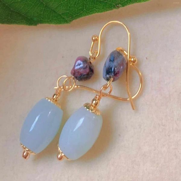 Dangle Küpeler Doğal Beyaz Yeşim Barrel Boncuklar Turmalin Altın Kulak Kancası Kuff Minimalist Sanat Boncuklu Sıradan Erkekler Platin Kristal