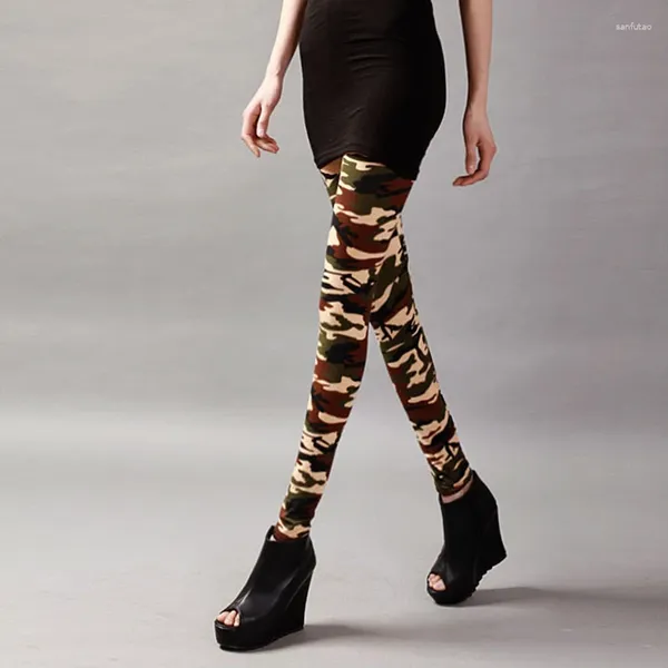 Calça feminina Personalidade de moda Camuflagem Imprimir leggings Street estilo lápis Spring Streting Slim Tie Sexy Cropped