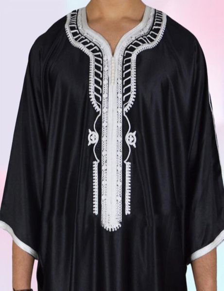 Etnik Giysiler Müslüman Adam Kaftan Faslı Erkekler Jalabiya Dubai Jubba Thobe Pamuk Uzun Gömlek Sıradan Gençlik Siyah Robe Arap Kıyafetleri PS BEZİ3719675