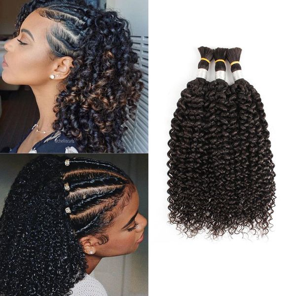 Cabelo cacheado brasileiro Bulk para trançar Jerry Curl Sem trama 3 Pacotes de negócios Extensão de cabelo humano indiano5534556