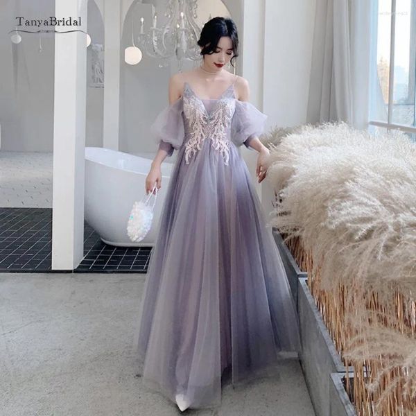 Abiti da festa leggeri viola un ballo del ballo lungo 2024 ricamo tulle semplice abito da sera donne vestido de fiesta boda jq802