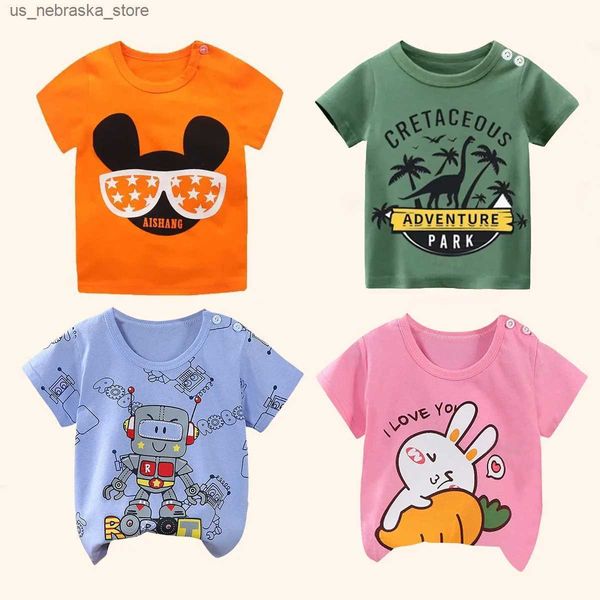 T-Shirts Kinderkleidung T-Shirt Kinderkleidung Jungen und Mädchen Sommer Cartoon Top Kurzarm Kleidung 100% reines Baumwollbaby Kleidung Q240418