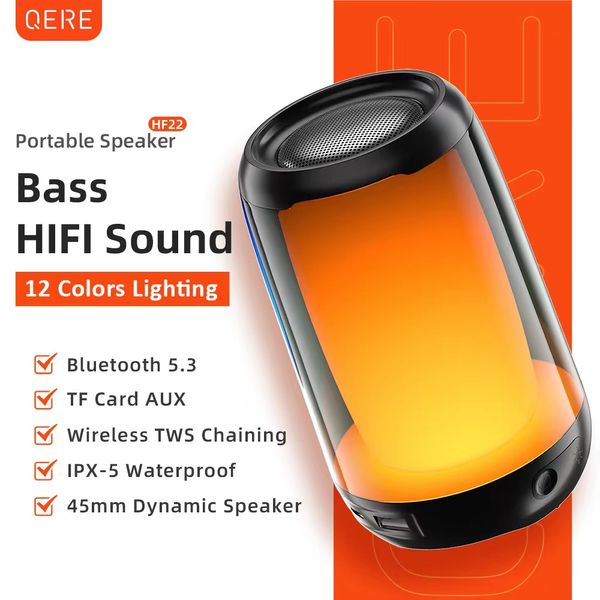 2024 Hochwertiges QERE HF22 MINI Tragbarer drahtloser Lautsprecher Outdoor -Subwoofer mit LED blinkend farbenfrohen Metallbass -Lautsprecher