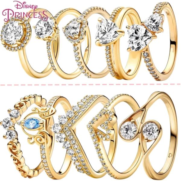 Donne in forma autentica Anelli Heart Love Ring Zircon Crown a forma di cuore principessa