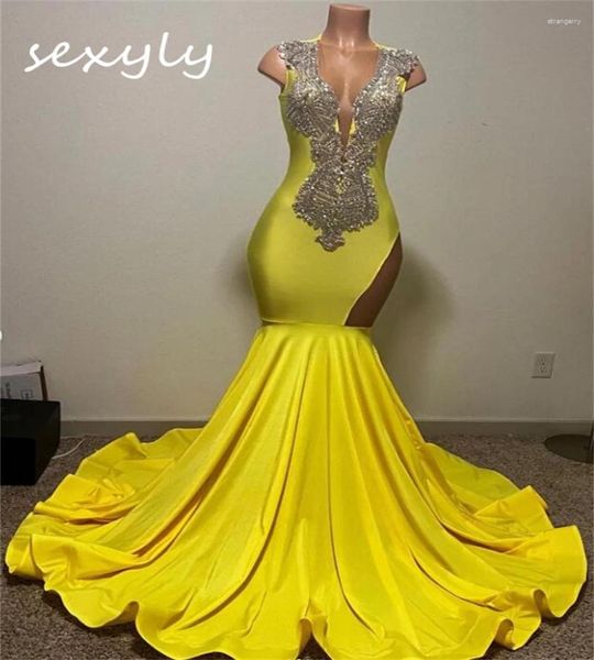 Vestidos de festa, vestido de baile amarelo de meninas pretas 2024 Mermais plus size aso ebi noite de aniversário elegante ocasião formal women wear