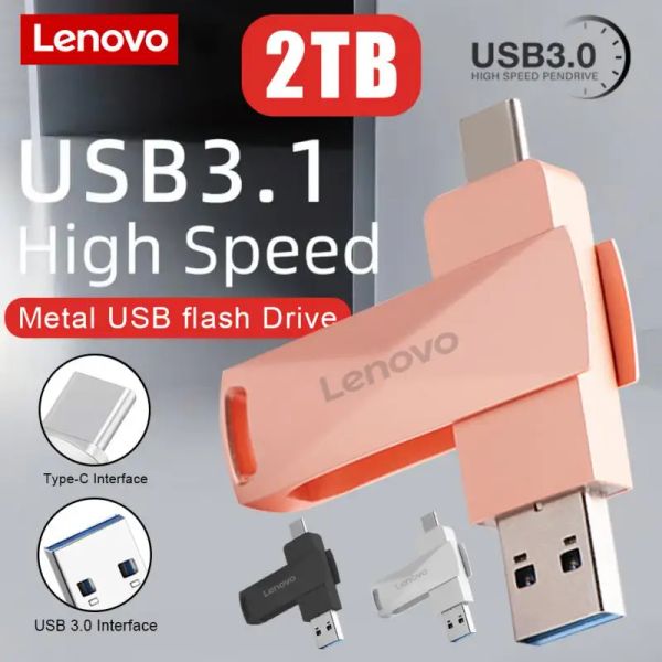 Adaptador Lenovo 2 em 1 USB 3.0 TIPEC Flash Drive 2TB 1TB 512GB Pendrive 256 GB 128 GB de alta velocidade de memória USB Stick para Android Micro/PC