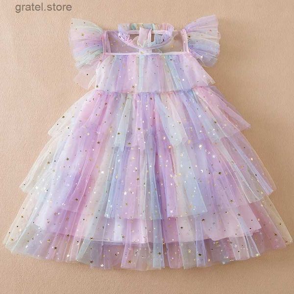 Mädchenkleider 2024 kleine Mädchen Sommerkleider für 3-8 Jahre Pailletten süße Baby Geburtstag Vestidos Mesh Hochzeitsfeier Prinzessin Kleider für Kinder