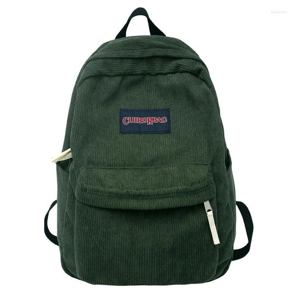 Mochilas Backpack Corduroy Mochilas Sacos de escola verde de cor sólidos para meninas adolescentes simples pano macio pacotes de algodão Coréia