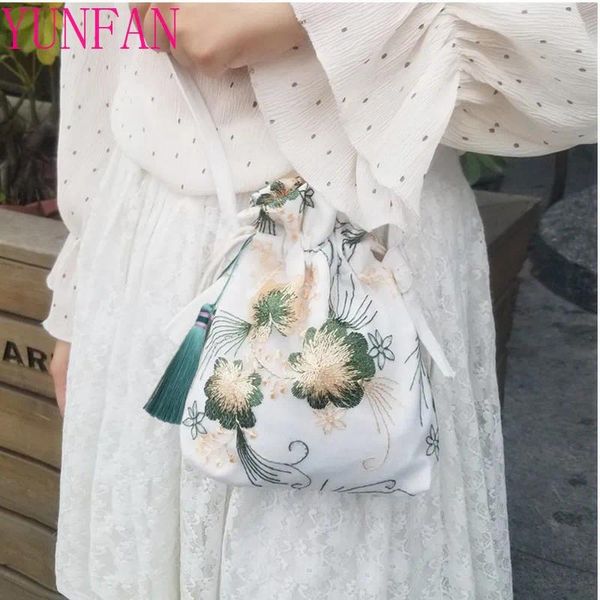 Bolsas de ombro Canvas de estilo antigo hanfu bordado de fada chinesa Mini com calma de pano de fantasia