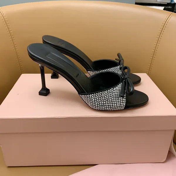 Sandalet Sıradan Lady Yaz Kadın Ayakkabı Siyah Rhinestone Kristal Yüksek Topuklu Ayak Toe Balo Akşam Zapatos Mujer Terlik