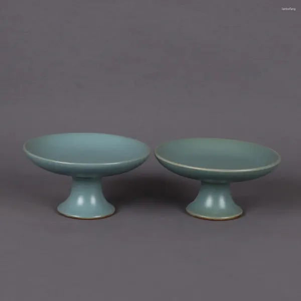 Dekorative Figuren Jingdezhen Lake Blue Glazed High Foot Small Fruit Plate Antike Porzellandekoration