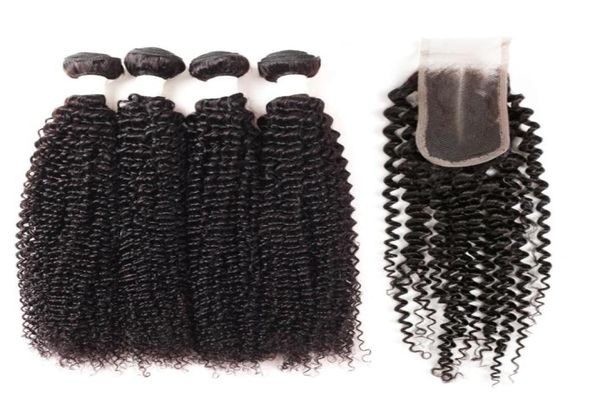 Ishow 9a Pacotes curly peruanos e cacheados 4pcs com 24 feixes de cabelos humanos de fechamento de renda com fechamento de cabelo brasileiro 424282988873659