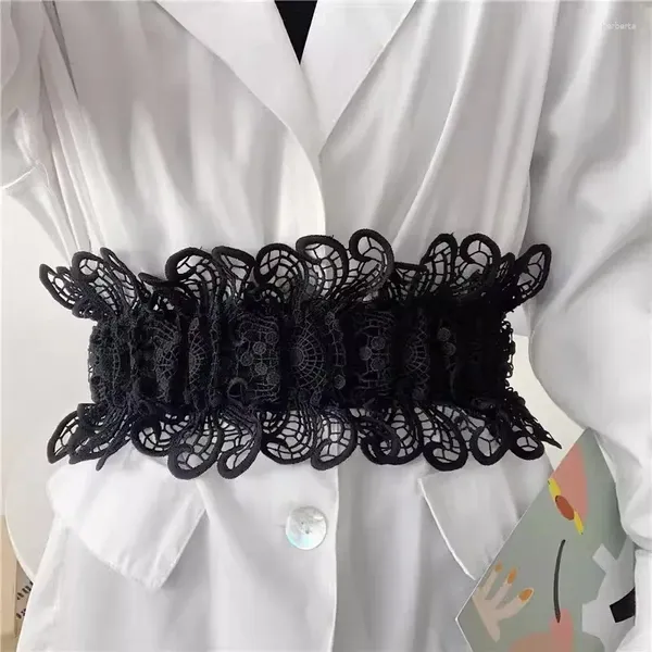 Belts Moda feminina Elastic Elastic White Black Lace Corset Feminino Cummerbund Casaco Vestido Decralização do Vestido de Vestido J274