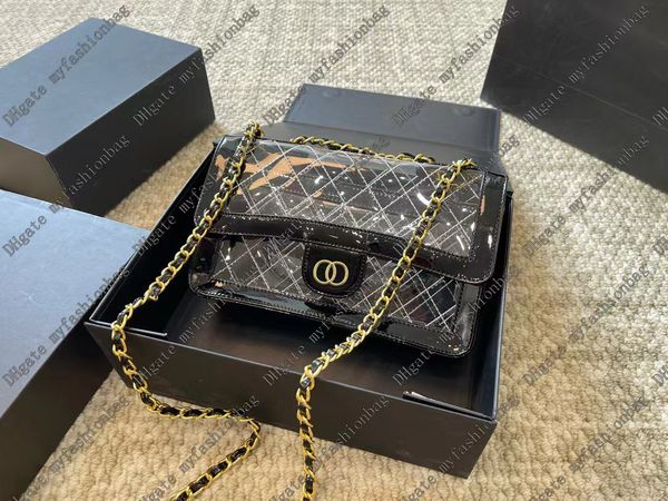 Bolsa de ombro único com corrente de padrão de diamante e fivela de ouro 23b Saco de boca de colaboramento de colabor de casca com design personalizado de listras de superfície