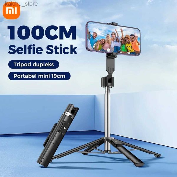 Selfie Monopods 100cm Selfie Stick Tripod Multifunction Phone Holder com suporte de controle Bluetooth para smartphones y240418
