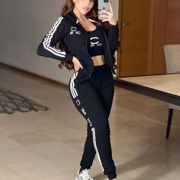 Tasarımcı Kadın Spor Giyim Jogging Women's Suit Üç Parçalı Set, Seksi Işık Lüks Üst düzey Çok Yönlü Moda Markası