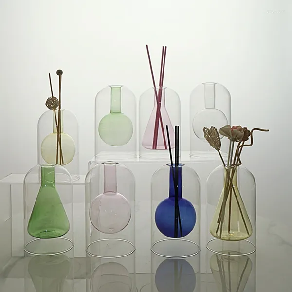 Vasos Difusor transparente com 10 fragrâncias Stick Organizador essencial Organizador de petróleo Art garrafa hidropônica Decoração de desktop de vidro moderno