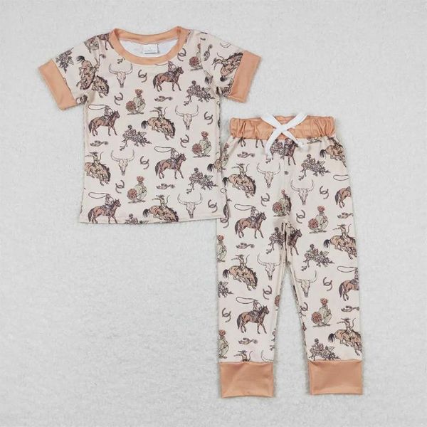Kleidungssets Großhandel Baby Boy Kurzärärmische Nachtwäsche Western Rodeo Hemd Kinder Kinderkindhosen Hosen Kleinkind Pyjama Outfit