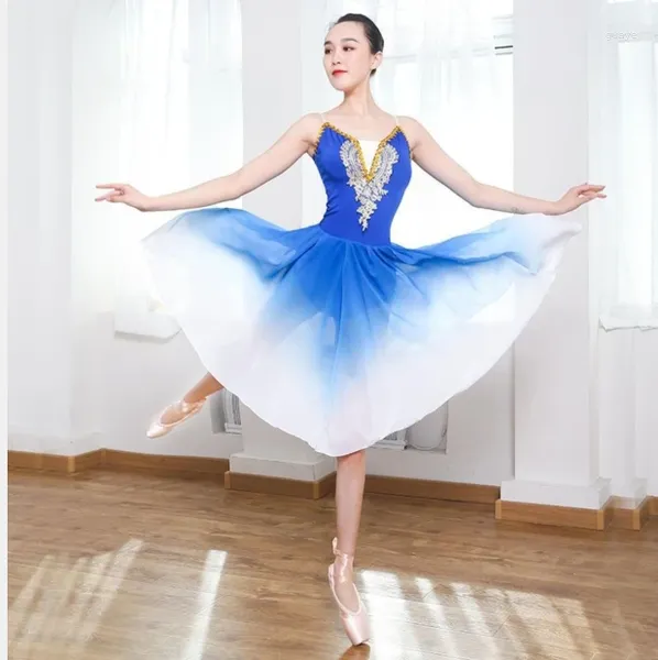 Bühnenbekleidung lange erwachsene Frauen Kinder Ballett Tutu Kleid Gradient Moderne Tanzkostüme Performance Ballerina Chiffon