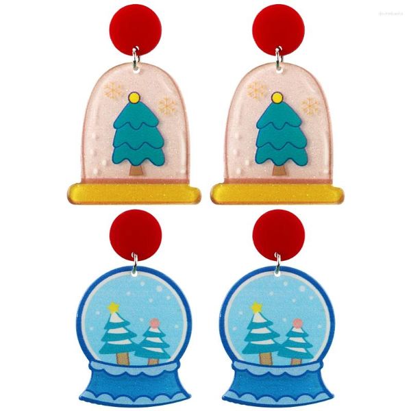 Dangle Ohrringe Schneeszene Kristallkugel Druck Acryl Weihnachten für Frauen süße Cartoon Weihnachtsbaum -Ohrring -Juwelengeschenk