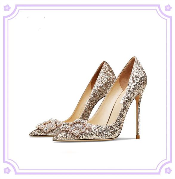 Luxo Crystal Sexy Buckle Feminina Helter Saltos Fashion Pumps Party Party Point Wedding Shoes