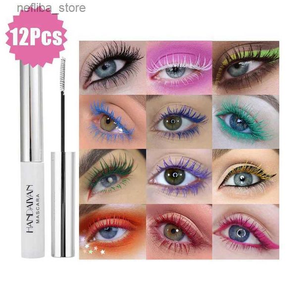 Wimperntusche 12 Farben/Los Wimpern zusammenklammeln farbenfrohe Mascara Black Flüssigstift Make -up Eye Wimp