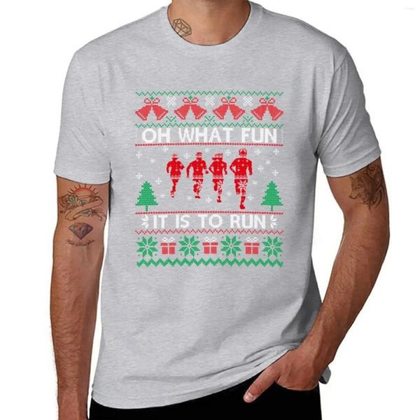 Camisetas masculinas 2024 Camisa de homens estéticos correndo natal feio oh, que divertido é fazer t-shirt mangas curtas de algodão puro tops streetwear