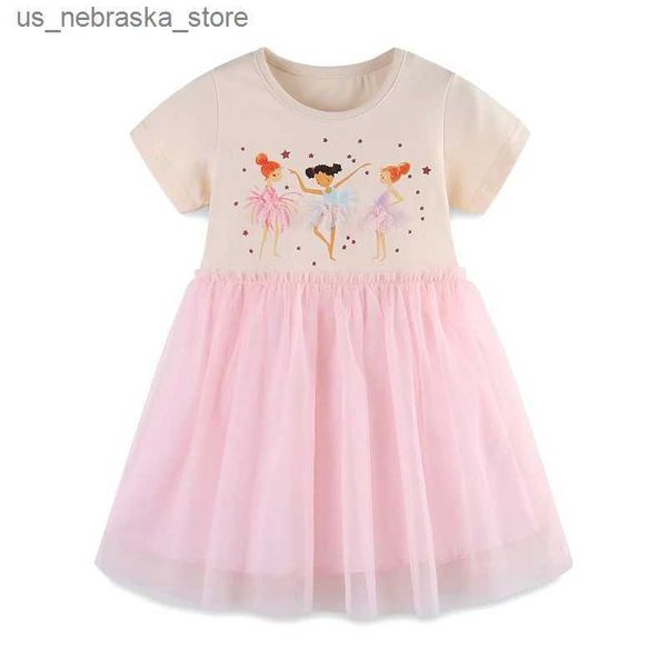 Abiti da ragazza saltare con misuratori di fiabe Abito da principessa Summer Childrens Westidos Party abbigliamento per bambini Abito ricamato matrimonio Q240418