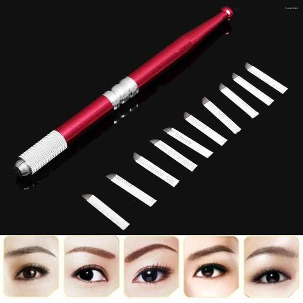 Tattoo Guns Kits Wholesale-1PCS Stickerei Eyebrow Manual Pen 10pcs 7 Nadel Microblading Professional Supply Kit