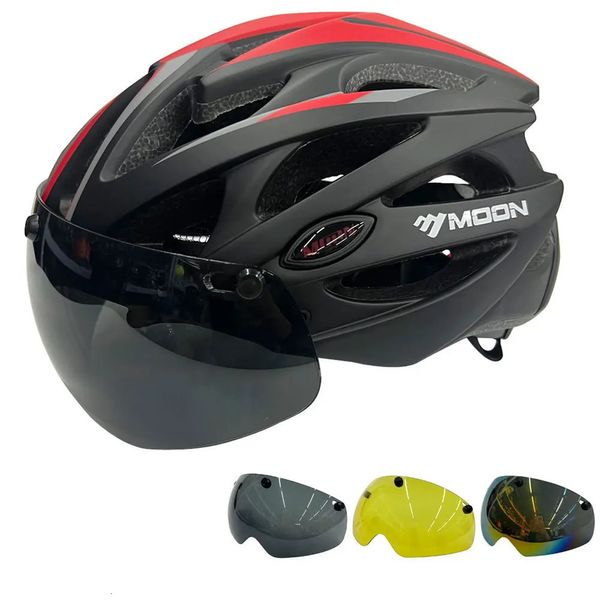 Moon Integralmolded Cycling Helmet Racing Ultralight Bicycle Men Mulher Motorcycle Bike com óculos magnéticos 240401