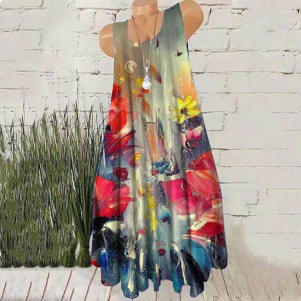 Lässige Kleider handbemalte 3D-Print Frauen Mode Mini ärmellose Sommer Lose Kurzkleid übergroß