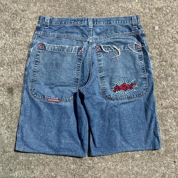 Herren -Shorts Streetwear Jnco Y2K Hosen Harajuku Hip Hop Grafik Retro Blue Baggy Denim Gymnastik High Taille Herren Basketball