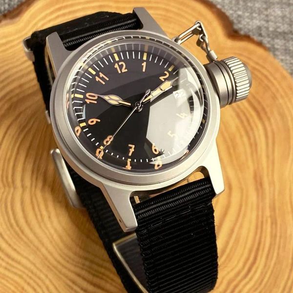 Armbanduhren Tandorio 36mm Military Mechanical Frog Watch Männer Japan NH35 Movt gewölbter Sapphire Glass Sandstrahlung Vintage Clock