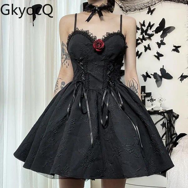 Lässige Kleider Gkyocq Halloween schwarze Prinzessin Kleid Spitze Off Schulter Patchwork A-Line-Gurt Taille Schlanker Ballkleid Herbst weibliche Kleidung