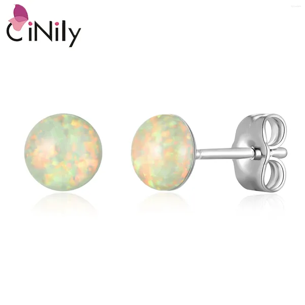 Gestüt Ohrringe Cinily kreiertes weißes Feuer Opal für Frauen 6mm silberne Farbe Runde kleine niedliche Ohrringinnen weibliche Party -Modeschmuck