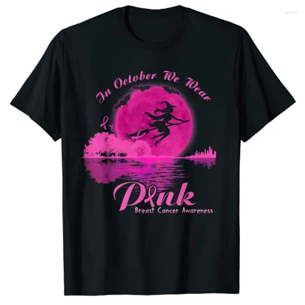 Camisetas femininas guitarra lago em outubro Nós usamos camiseta rosa de câncer de mama