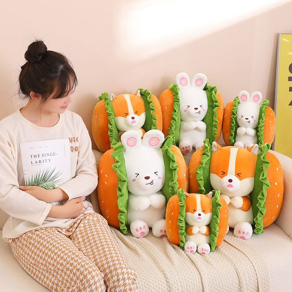 Оптовая гамбургера Corgi кроличья подушка Fun Bread Bread Plush Toy Toy