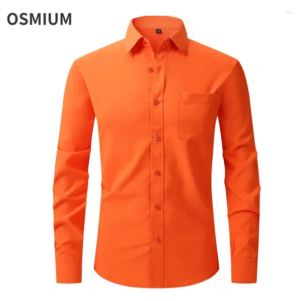 Camisas casuais masculinas Men Primavera Summer US Tamanho Camisa de vestido formal meninos de tamanho grande Orange Botão de manga longa Longa Única penteado xxxl