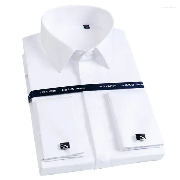 Camicie da uomo camicie di lusso in cotone mercerizzato cuffia francese pulsante manica lunga uomo bianco camicia da fare per matrimoni con gemelli con gemelli