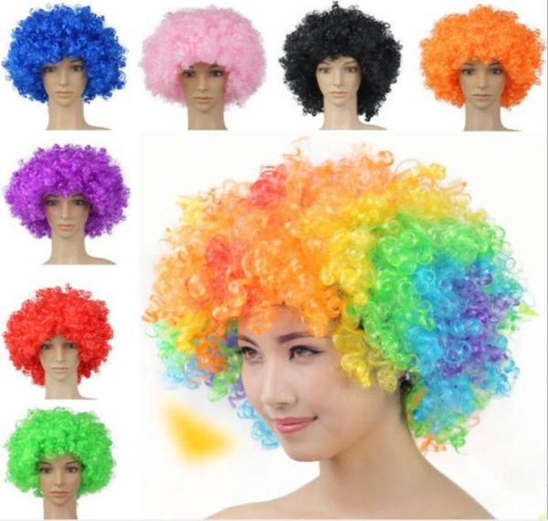 Renkli Cosplay Palyaço Peruk Partisi Headdress Head Futbol Hayranları Renkli Tavan Perukları Sentetik Saç Klipleri Dantel BEA4785055094