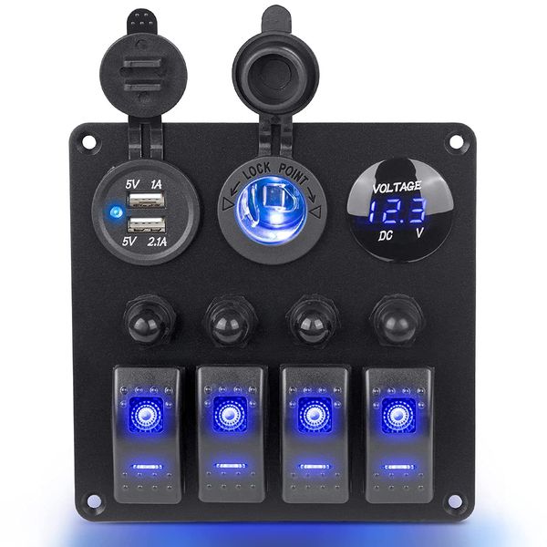12v 24V 4 düğme Rocker Anahtar Paneli Voltmetre Çift USB Şarj Cihazları 3.0 Tekne Deniz Aracı RV Kampçı Karavanlar için Işık Aksesuarları