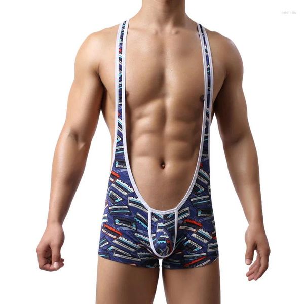 Underpants Herrenunterwäsche sexy Jumpsuit Bodysuit Mode gedruckt Wrestling Singulett Innenraum Hombre einteilige Nachtwäsche Clubwear Nachtwäsche Nachtwäsche