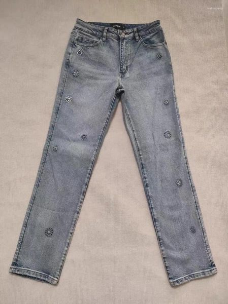 Jeans da donna commerciale estero Spagna Ricamo industriale pesante Industria Stampa Sliet Sand Wash Pants