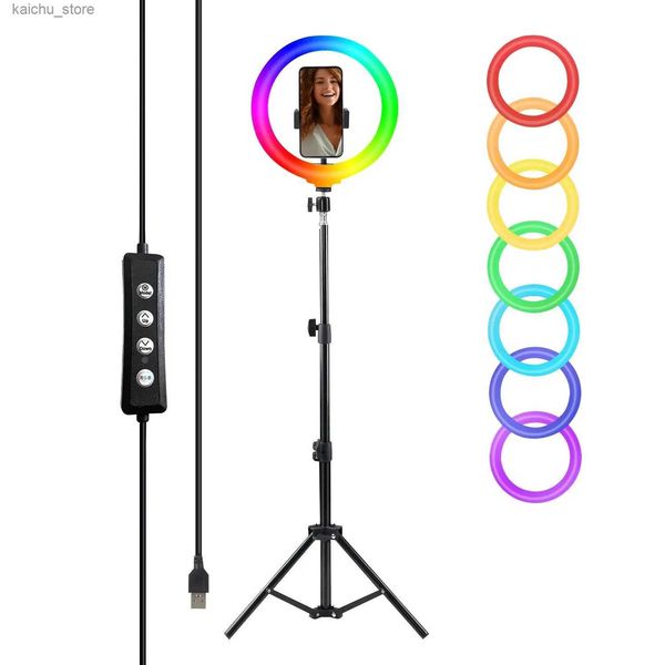 Sürekli Aydınlatma Zomei 10 LED Selfie Ring Light 43 Tripod 38 Renk Modları Dimmable iPhone ve Android YouTube Makyaj Tik Tok Y240418