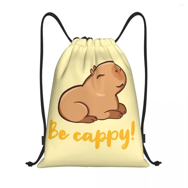 Sacolas de compras fofas felizes Capybara Drawstring Backpack Gym Sports Sackpack String Bag para ciclismo