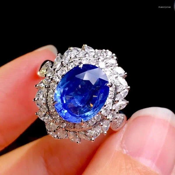 Clusterringe Fashion Royal Starry Blue Ring Exquisite Sonnenblumenschmuck Schmuck Braut Hochzeit Verlobungszubehör